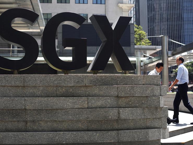 An SGX sign is pictured at Singapore Stock Exchange