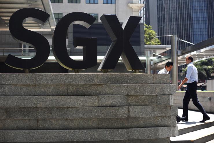 An SGX sign is pictured at Singapore Stock Exchange
