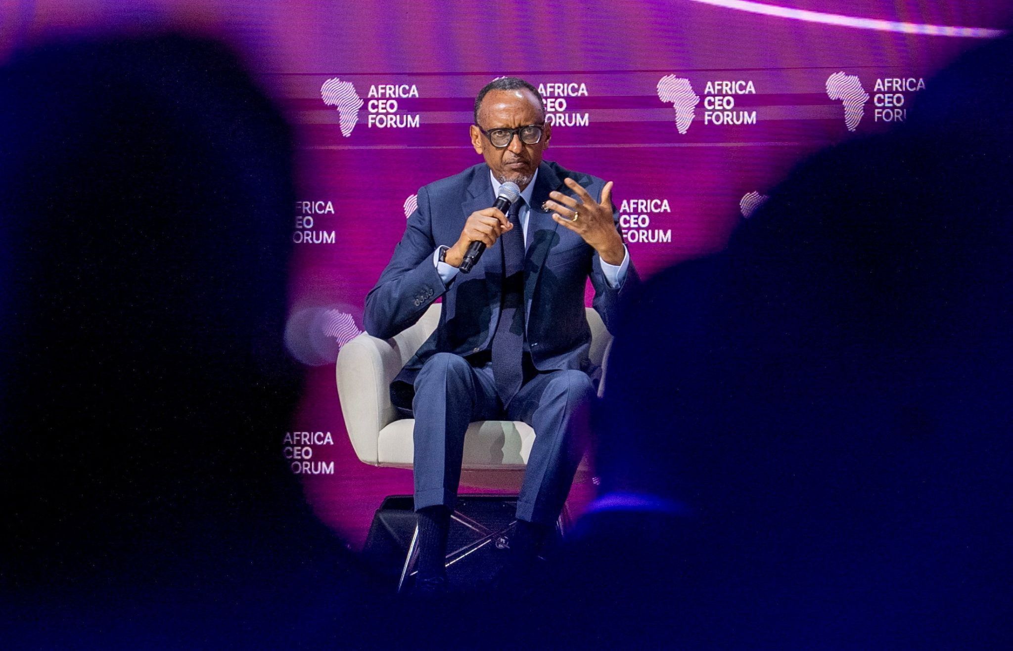Rwanda’s President Paul Kagame speaks during the Africa CEO Forum in Kigali.