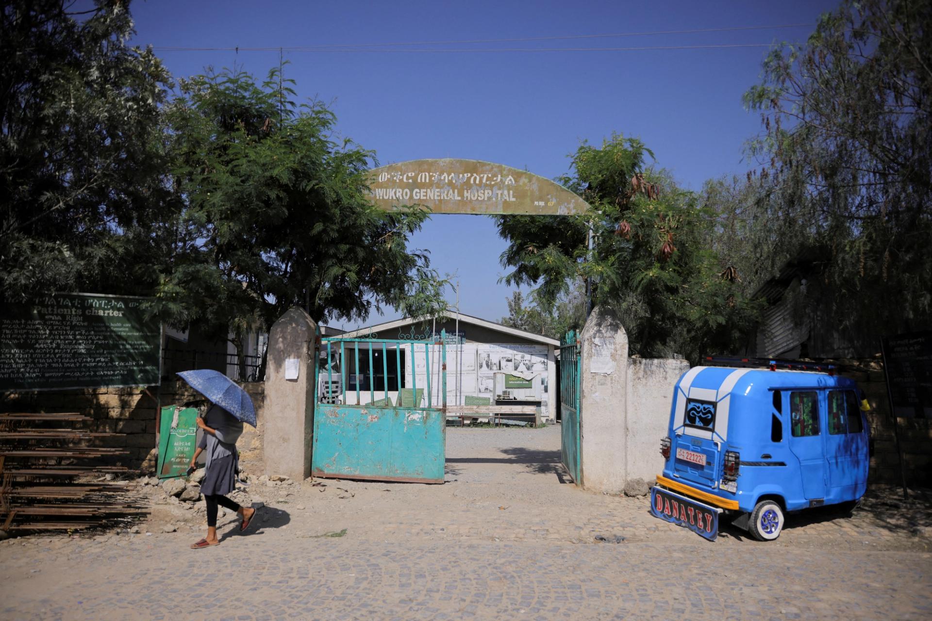 A person walks in front of Wukro General Hospital in the Tigray Region, Ethiopia.