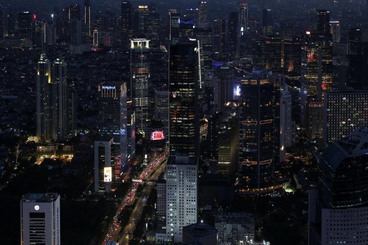 Aerial view of Jakarta high-rise buildings at night