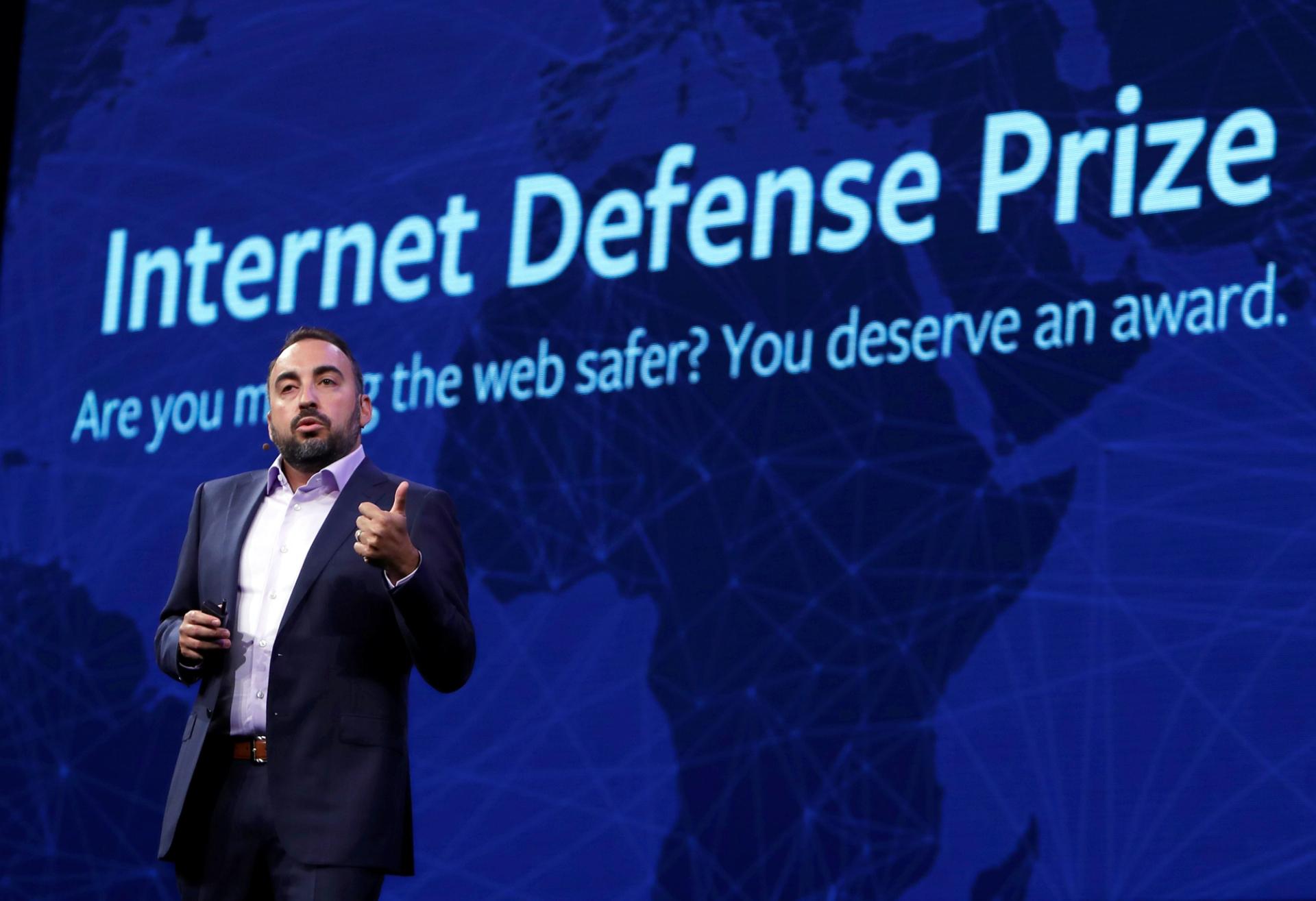 Facebook Chief Security Officer Alex Stamos talks about the Internet Defense Prize as he gives a keynote address during the Black Hat information security conference in Las Vegas, Nevada, US July 26, 2017.