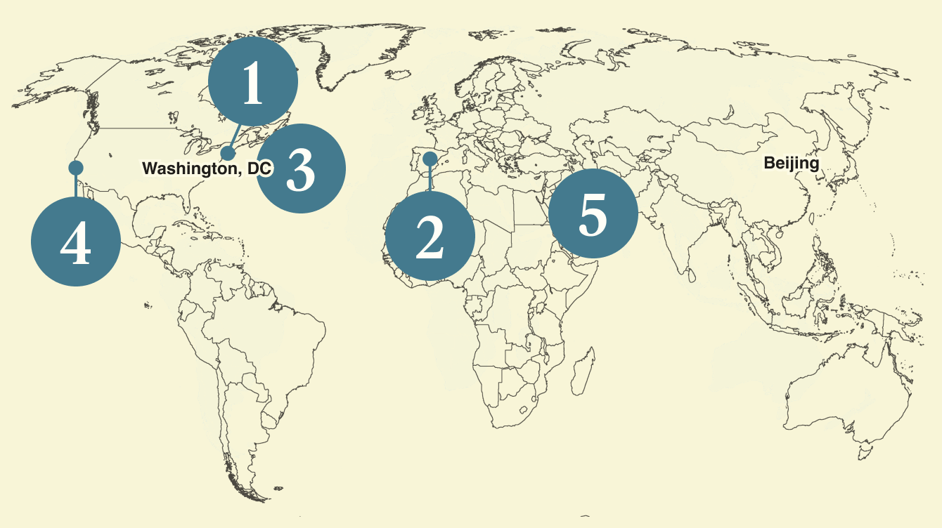 A numbered map of the world.