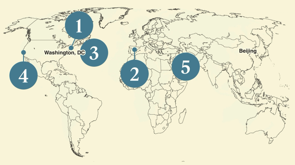 A numbered map of the world.