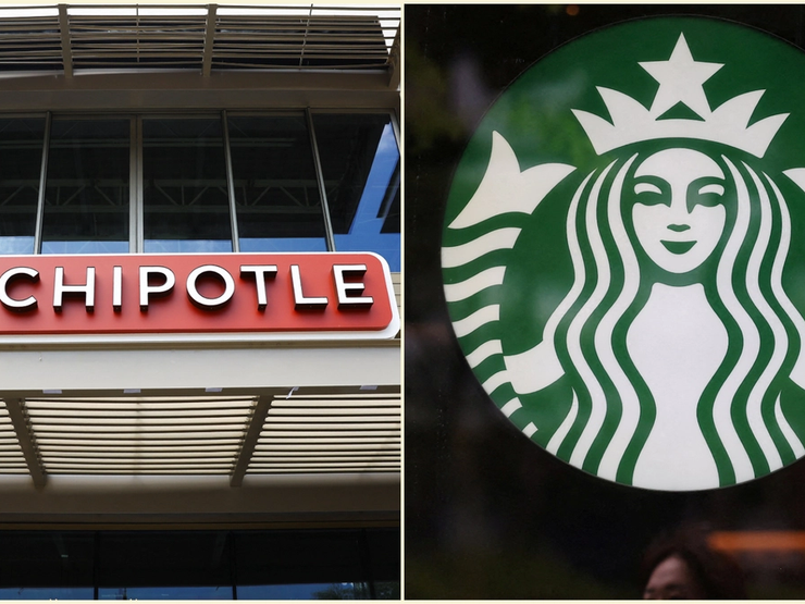 A Chipotle and a Starbucks storefront.