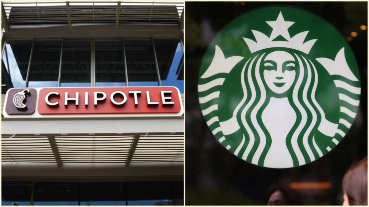 A Chipotle and a Starbucks storefront.
