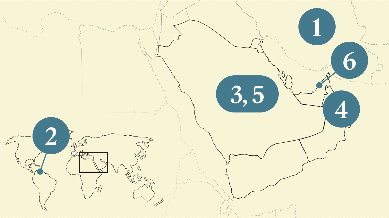 A numbered map of the Gulf region.