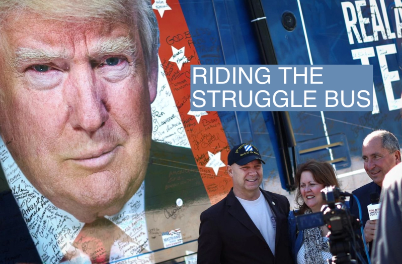 Pennsylvania Republican candidate for Governor Doug Mastriano and his wife Rebbie speak with talk show host John Fredericks next to his “Real America Speaks Team MAGA Election Bus.” November 7, 2022.