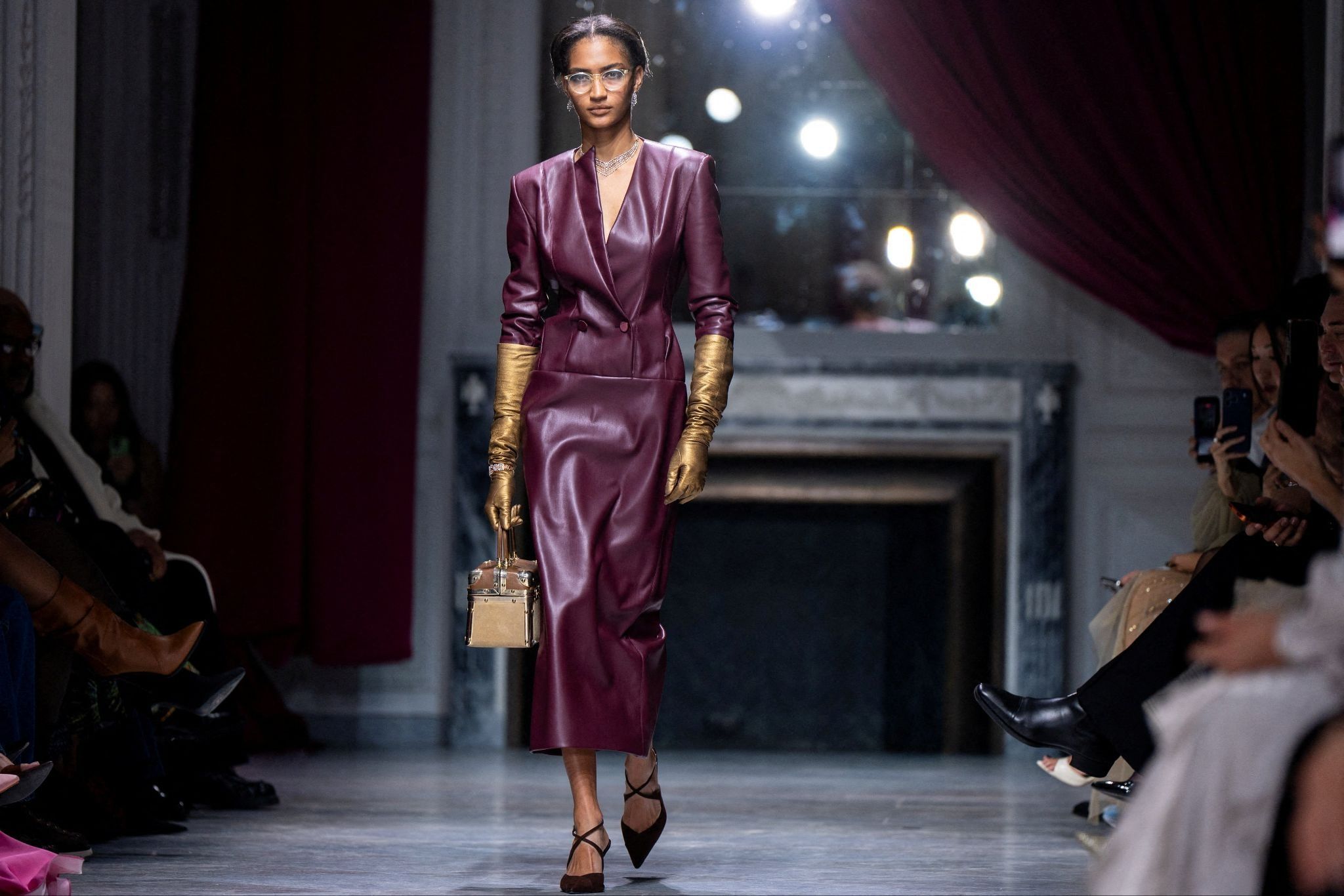 A model presents a creation from the Bibhu Mohapatra Fall and Winter 2026 collection during New York Fashion Week in New York City