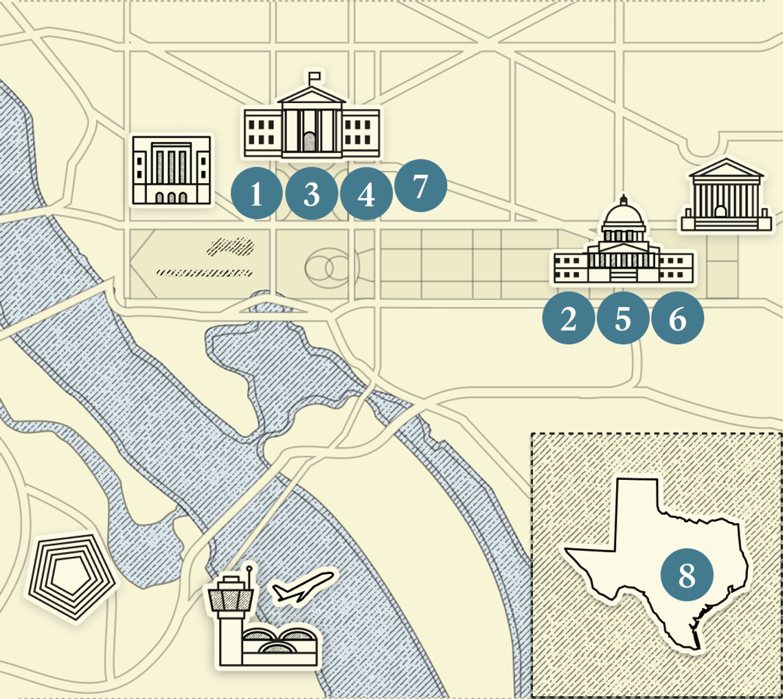A numbered map of Washington, DC.