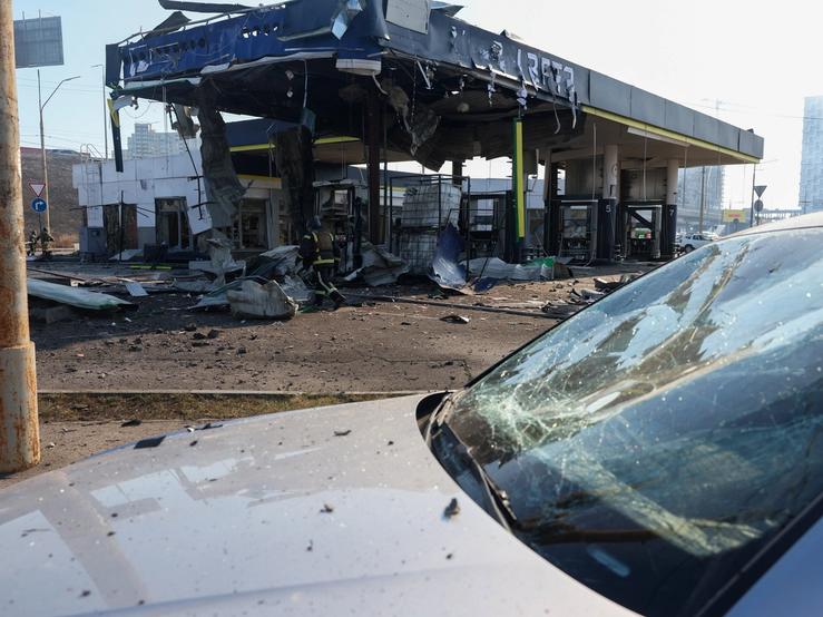 A gas station that was destroyed by a Russian drone strike