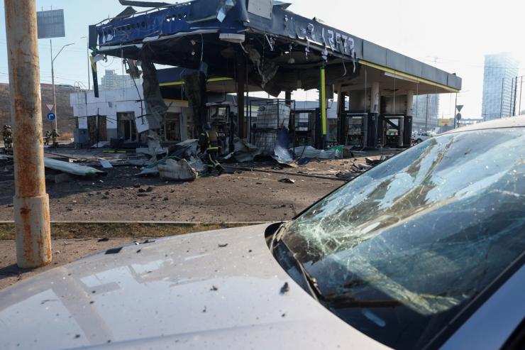 A gas station that was destroyed by a Russian drone strike