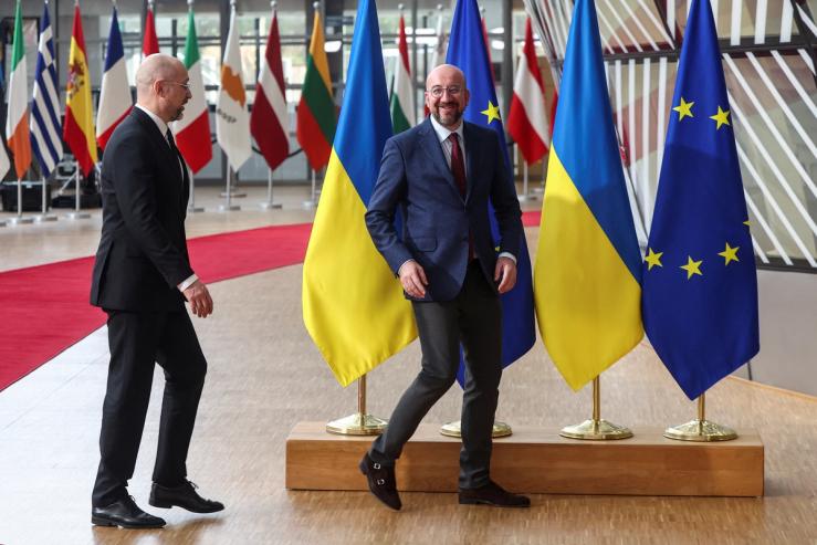 European Council President Charles Michel reacts as he meets Ukraine’s Prime Minister Denys Shmyhal on the day of EU-Ukraine Association Council in Brussels, Belgium March 20, 2024. REUTERS/Yves Herman
