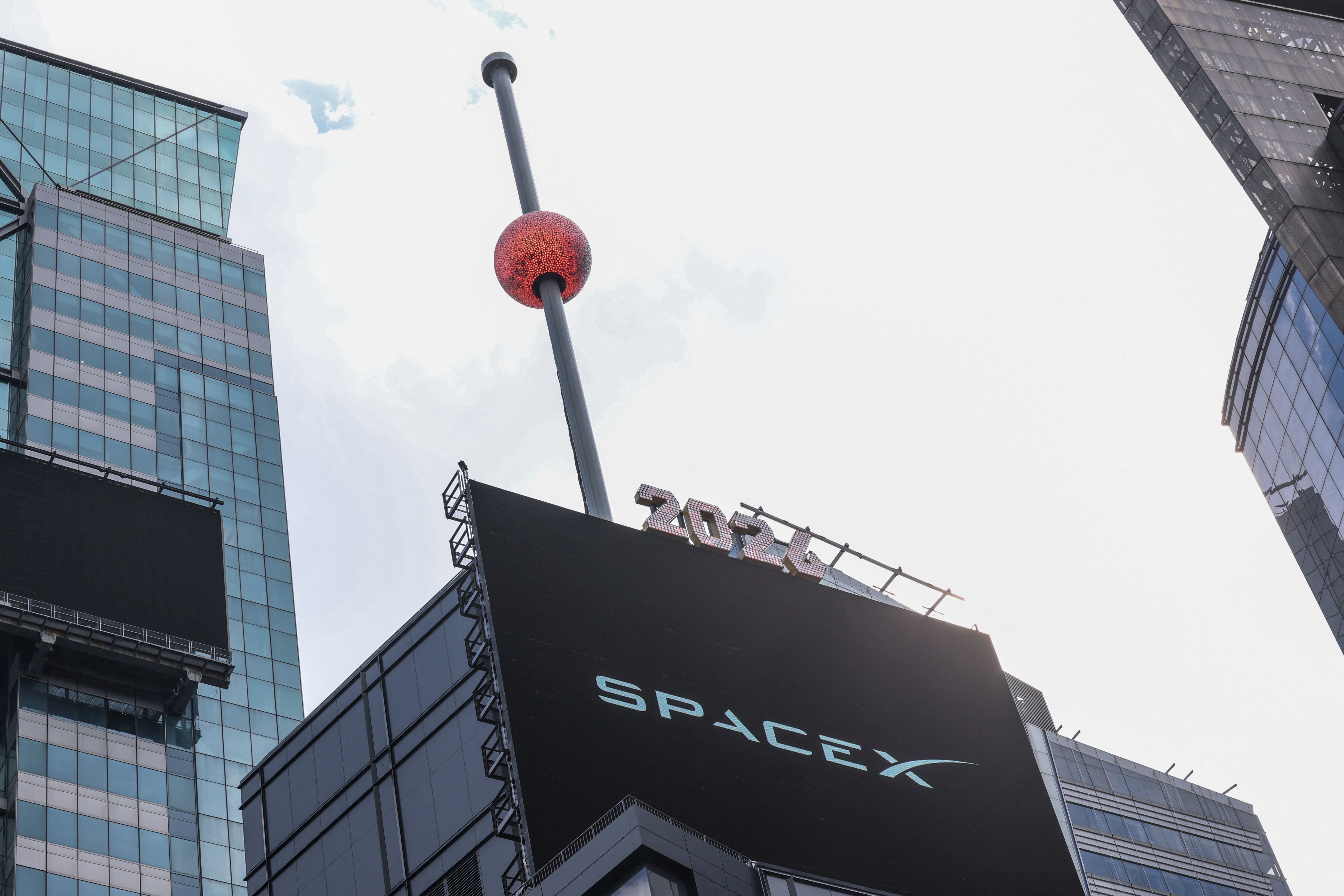 The SpaceX logo outside of the Nasdaq index after the company’s IPO.