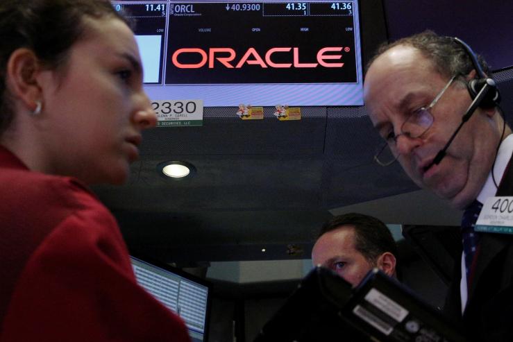 An Oracle logo at the NYSE.
