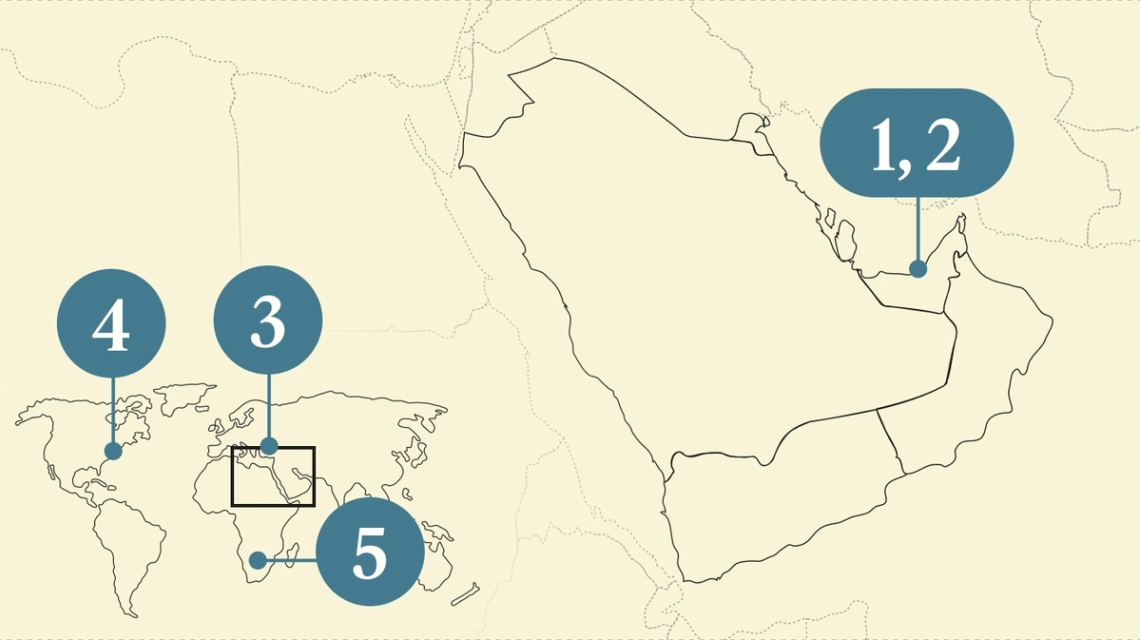 A numbered map of the Gulf region.