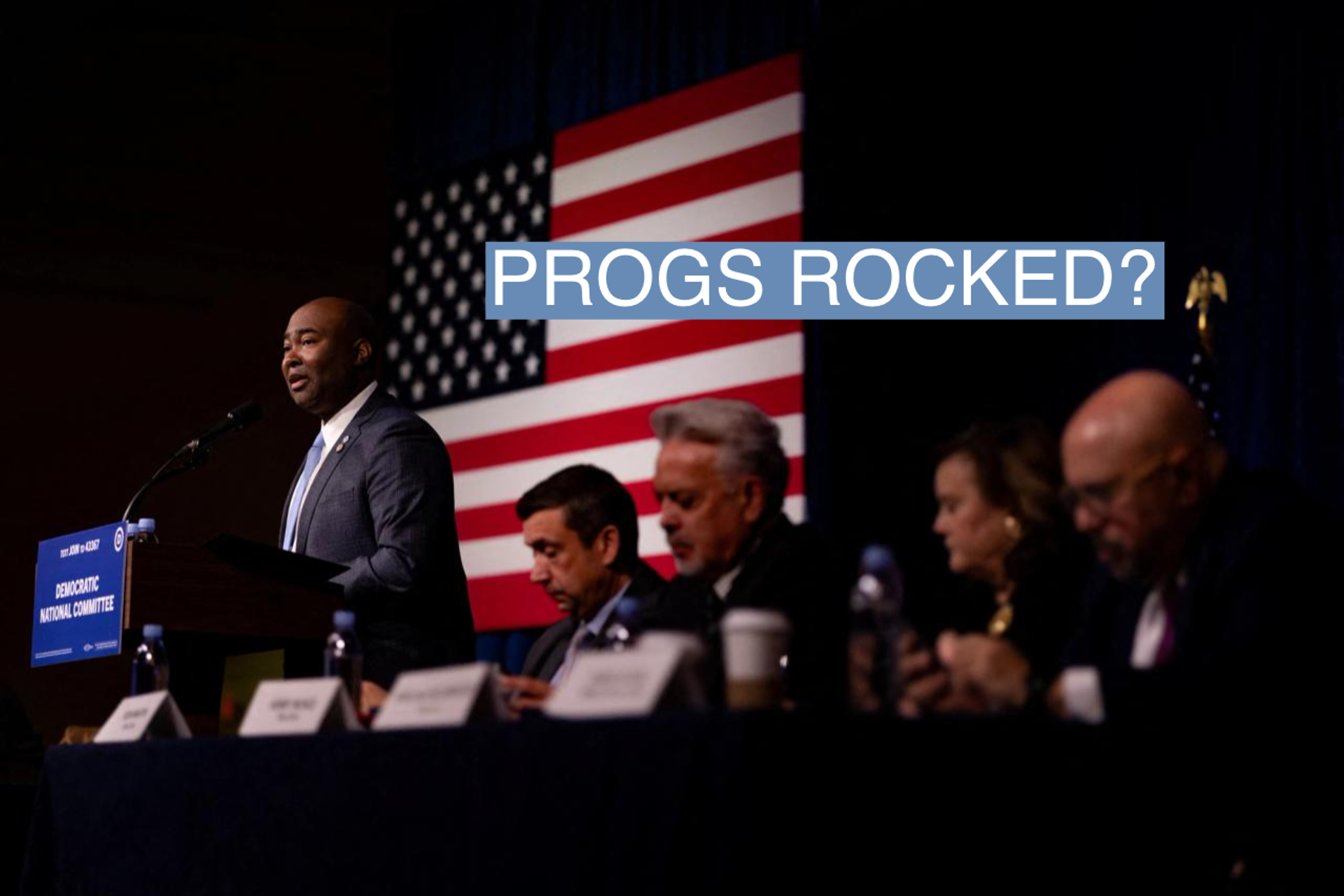 DNC chair Jaime Harrison addresses the party's 2023 Winter meeting.