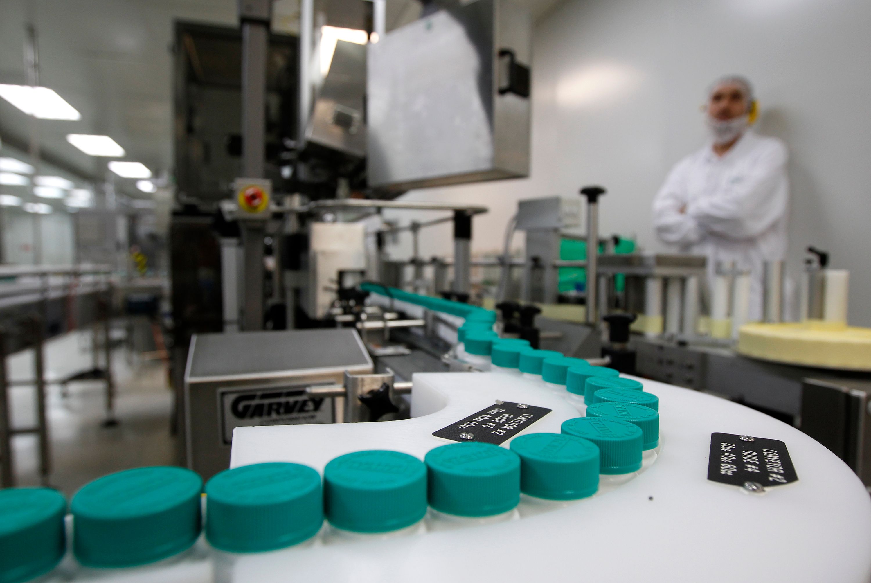Pill bottles in a factory