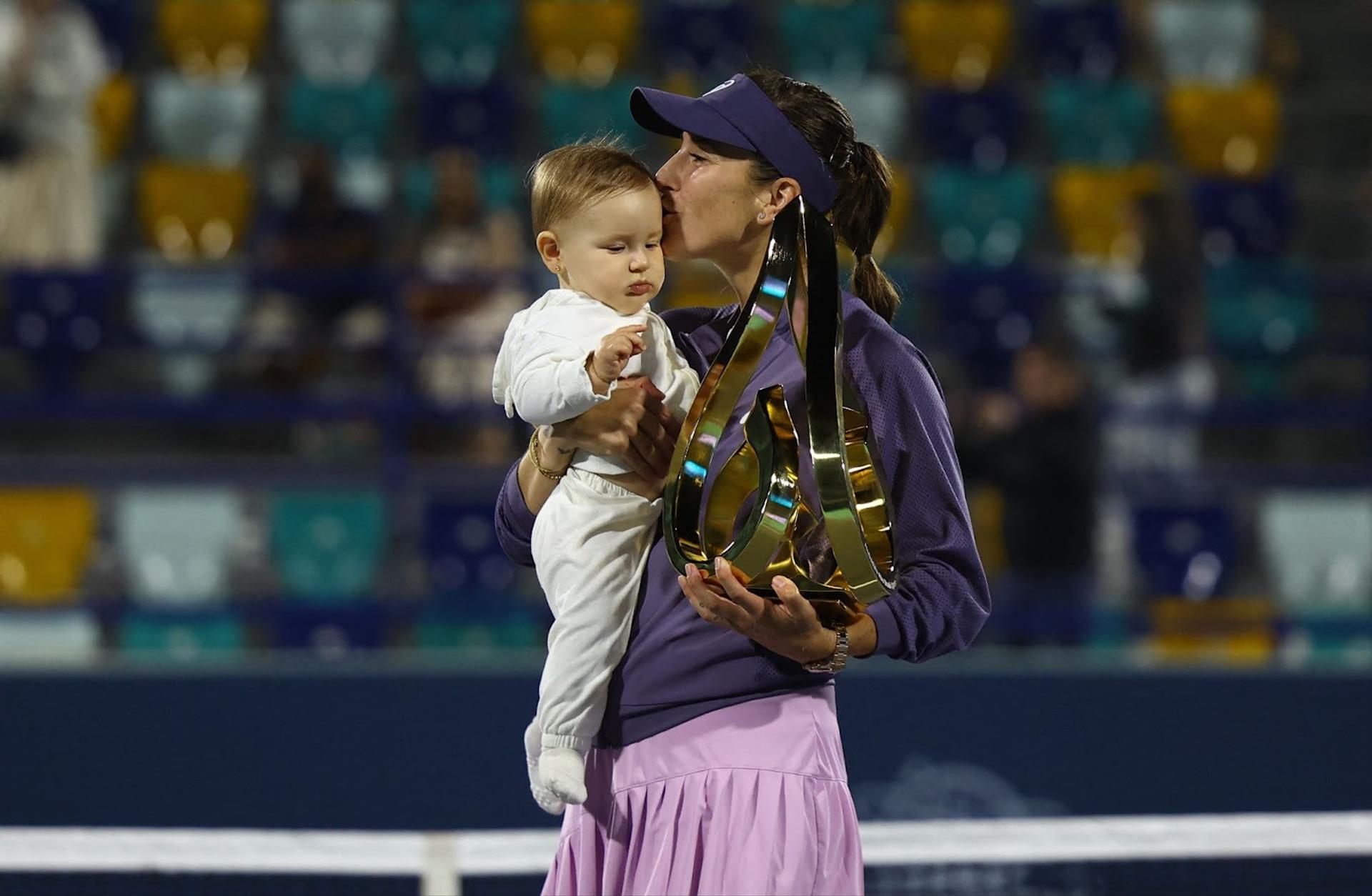 WTA player Belinda Bencic celebrating with her daughter