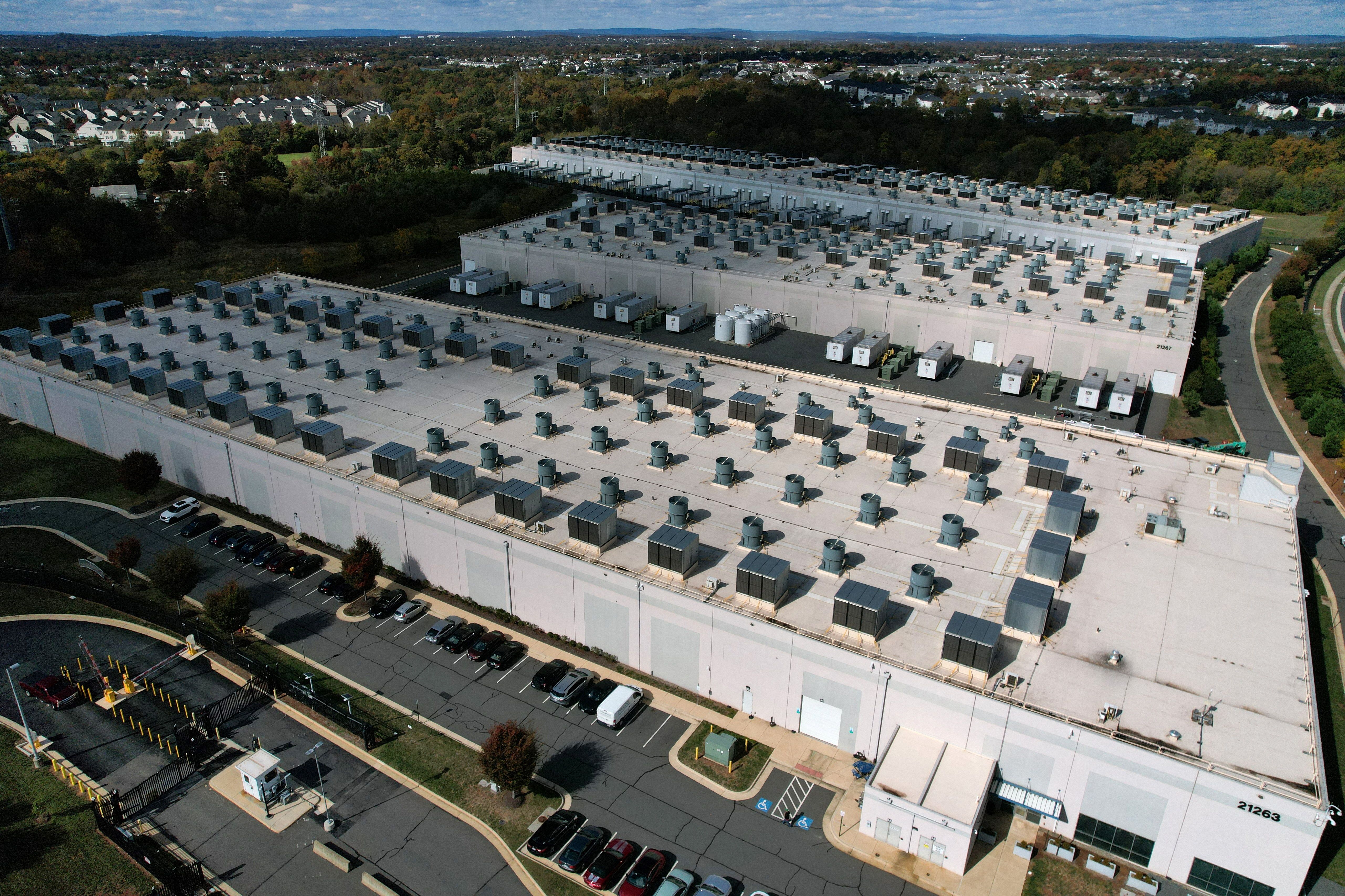 An aeriel view of a data center in Virginia