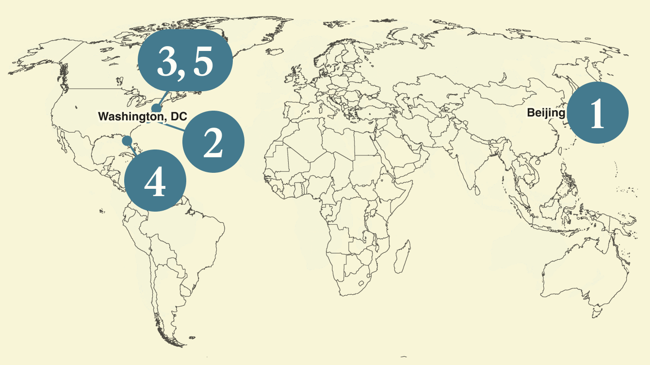 A numbered map of the world.
