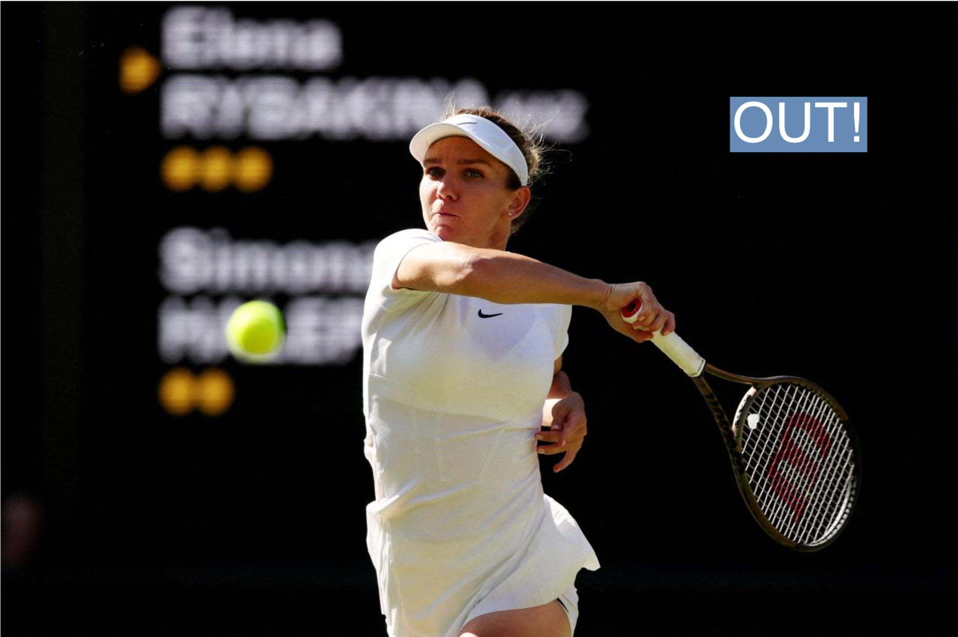 Romania's Simona Halep in action during her semi final match against Kazakhstan's Elena Rybakina July 7, 2022.