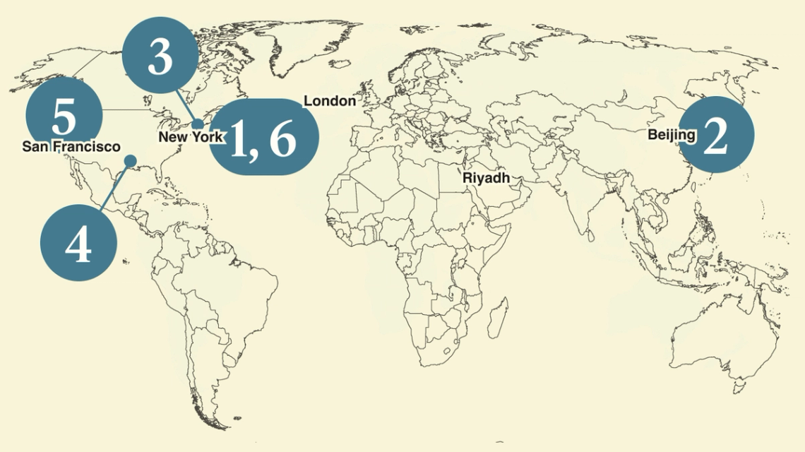 A numbered map of the world.