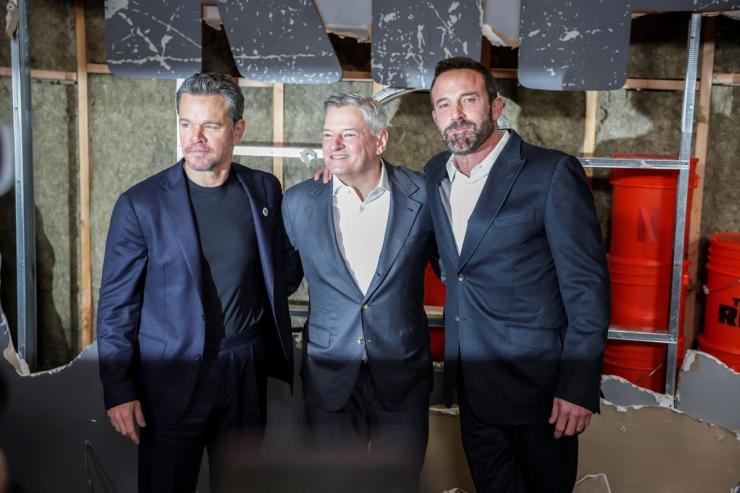 Matt Damon, Netflix CEO Ted Sarandos, and Ben Affleck.