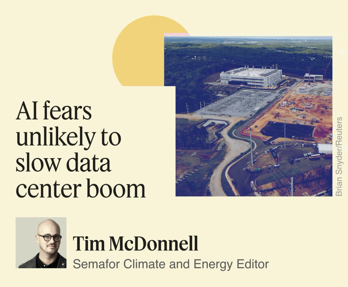 A graphic saying ‘AI fears unlikely to slow data center boom’