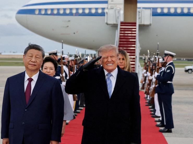 US President Donald Trump and Chinese President Xi Jinping at his arrival ceremony in Maryland, US.