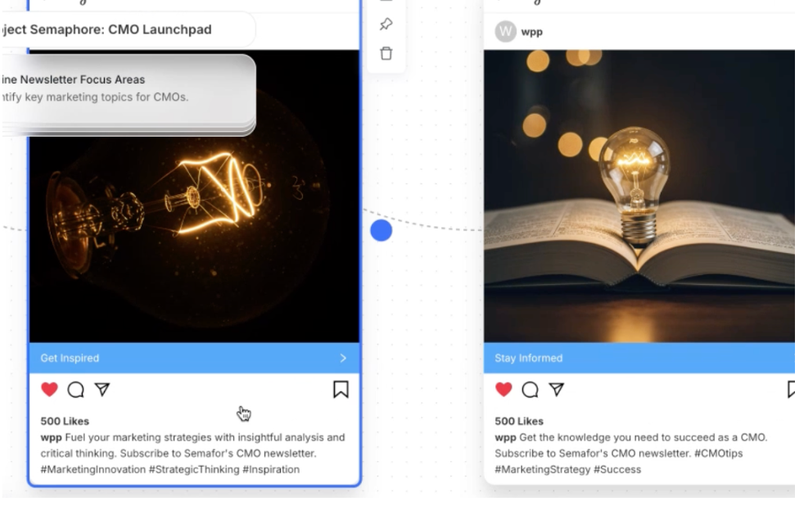 An image showing AI-generated Instagram posts that include light bulbs.