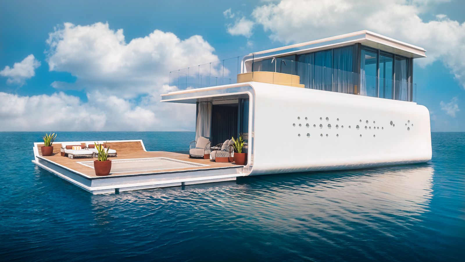 Rending of Buddha Bar floating residences in Dubai. 