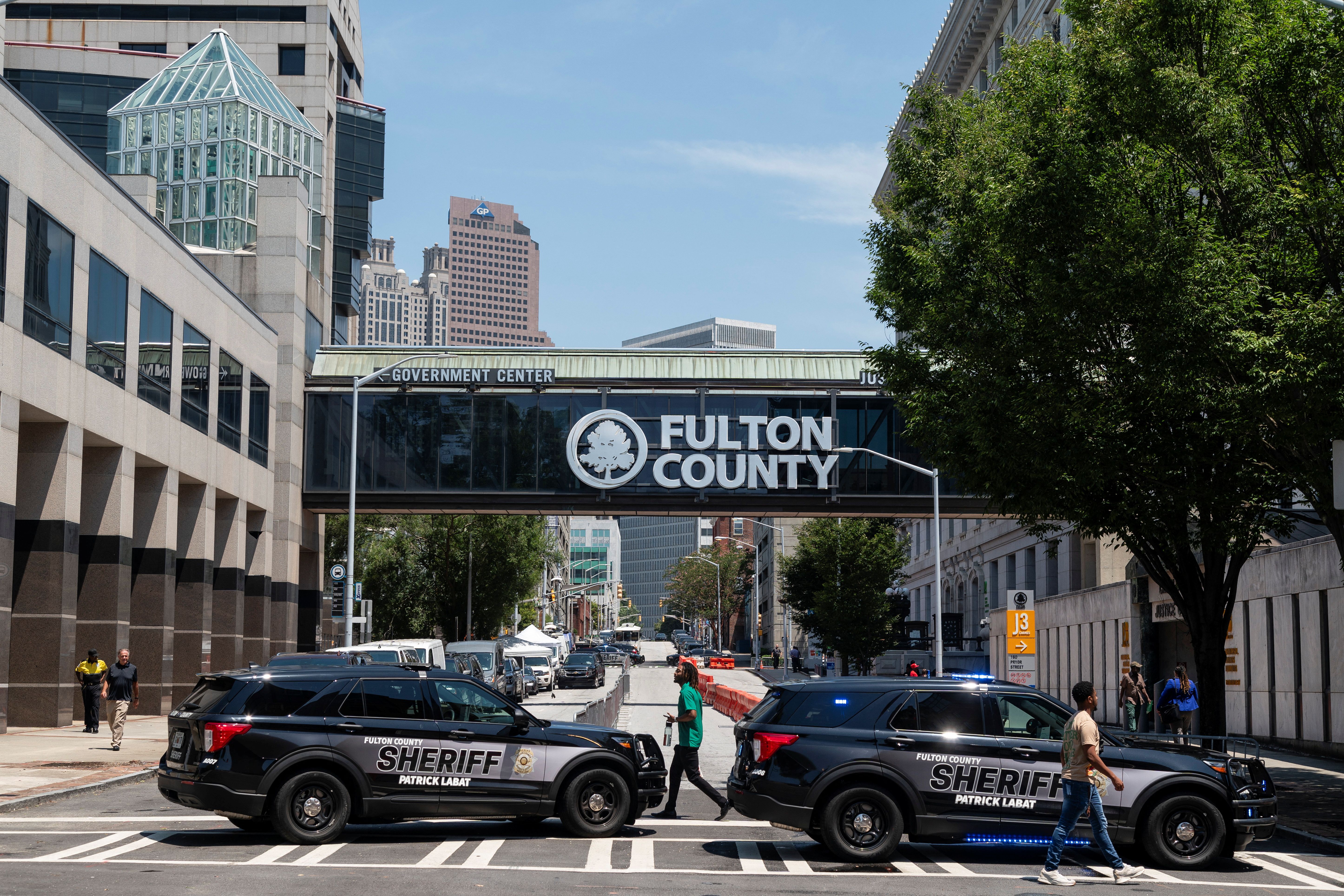 Security barriers at the Fulton County courthouse.