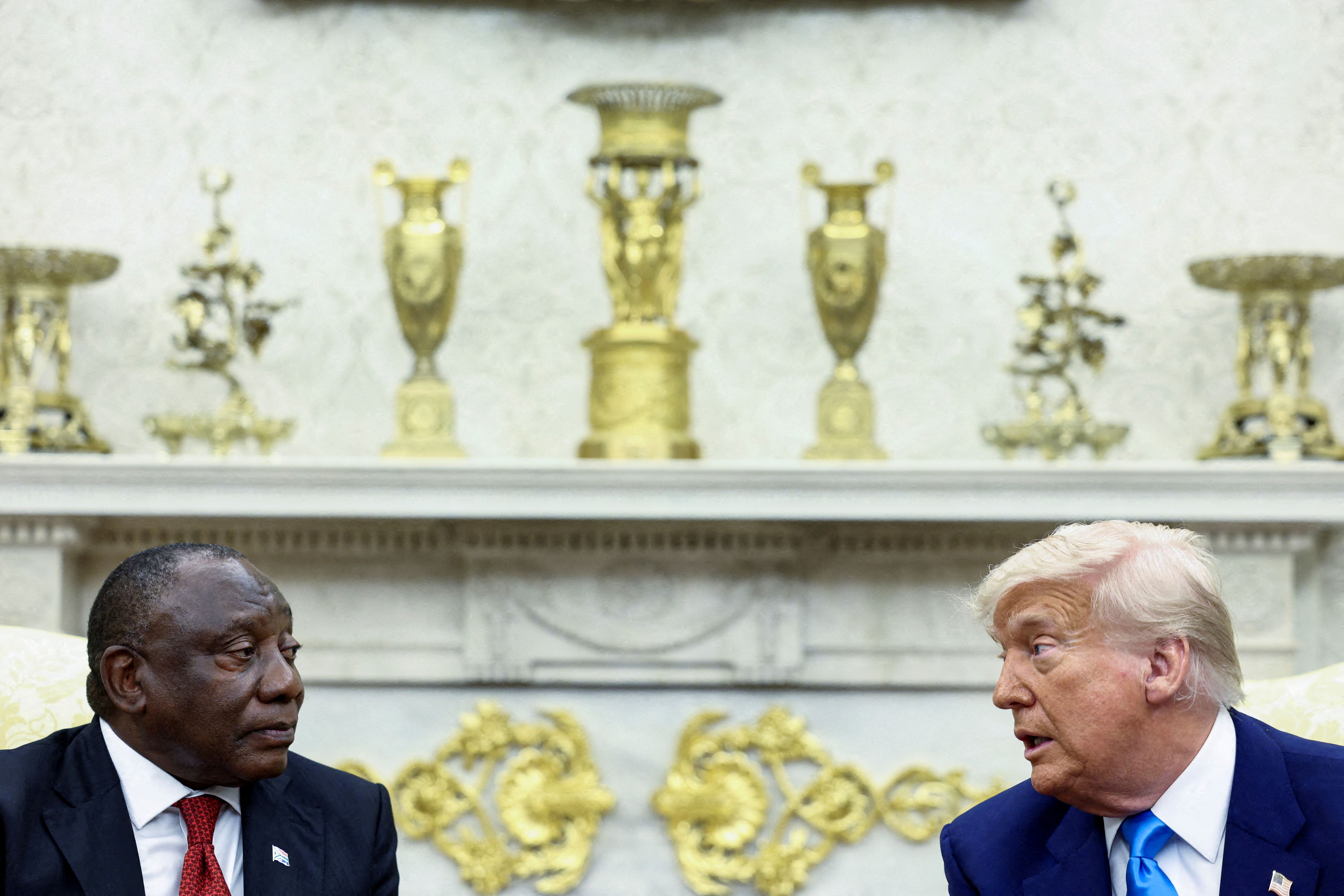 US President Donald Trump meets South African President Cyril Ramaphosa in the Oval Office of the White House in Washington.