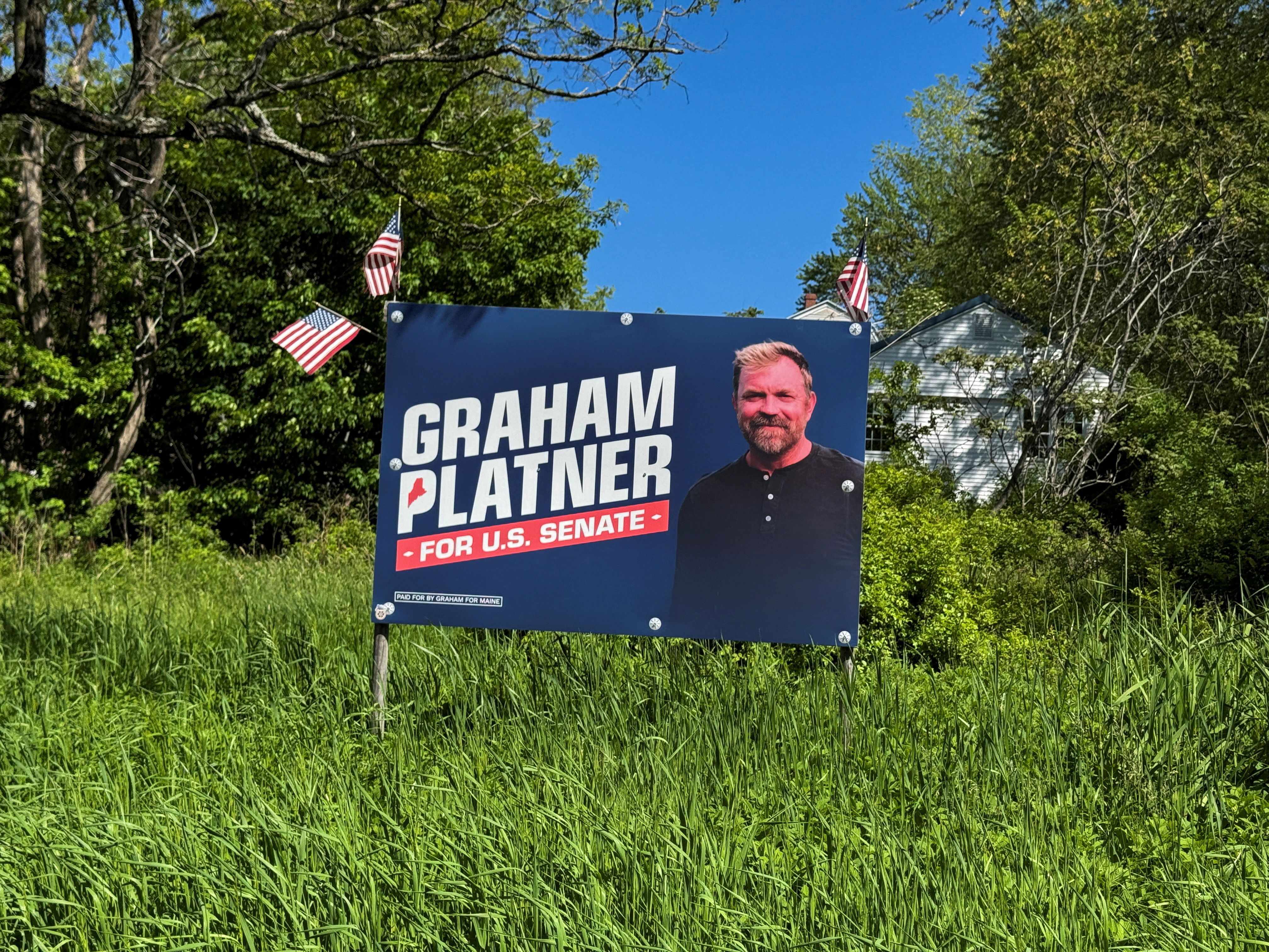 An election sign for Democratic Senate candidate Graham Platner 
