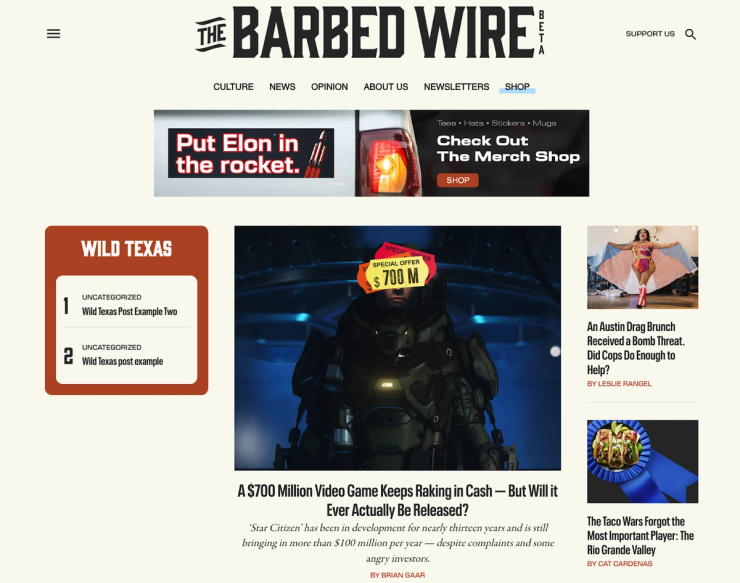 The Barbed Wire’s homepage (in beta).