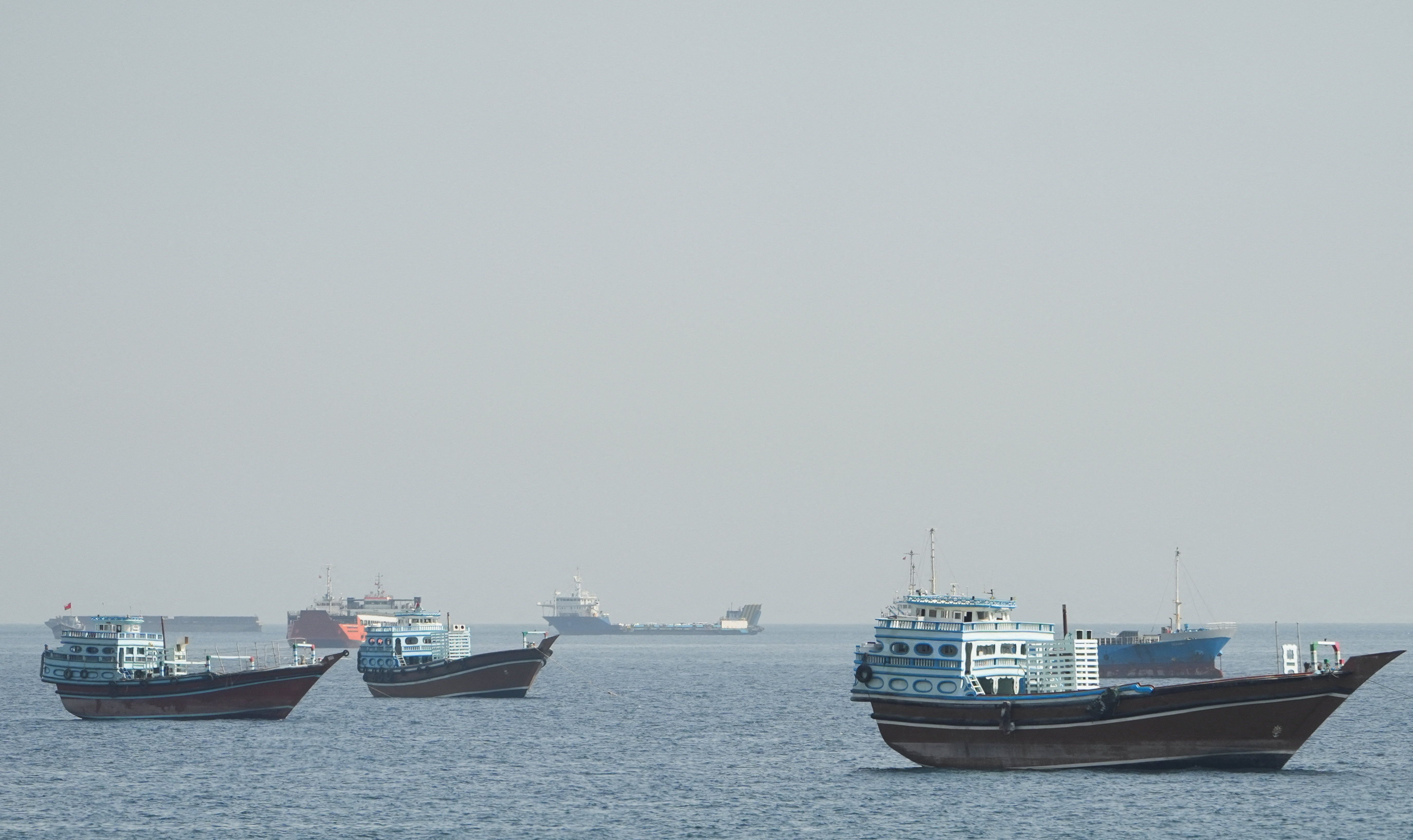 Vessels sail through the Strait of Hormuz.