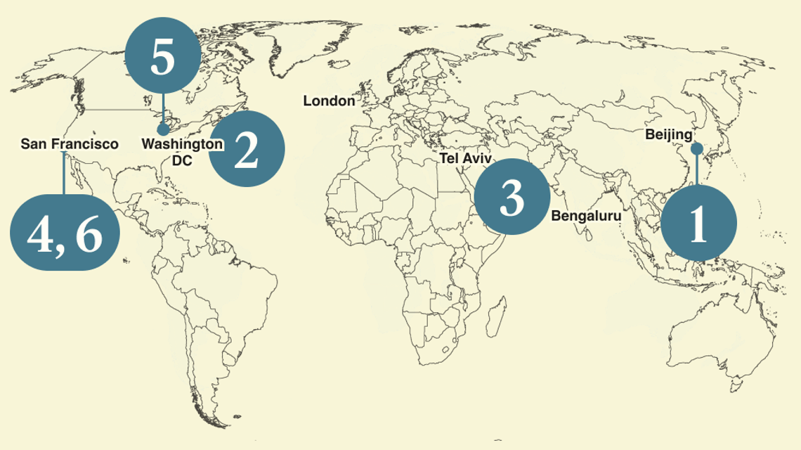 A numbered map of the world.