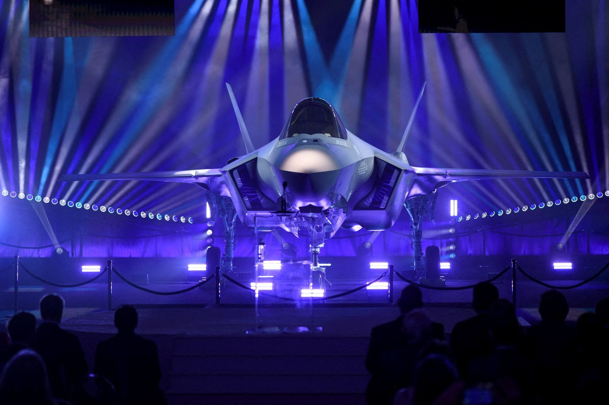 A fighter jet at a Lockheed Martin showcase.