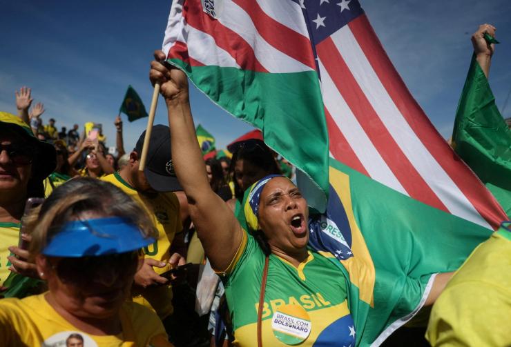 Supporters of former Brazilian President Jair Bolsonaro attend a demonstration.