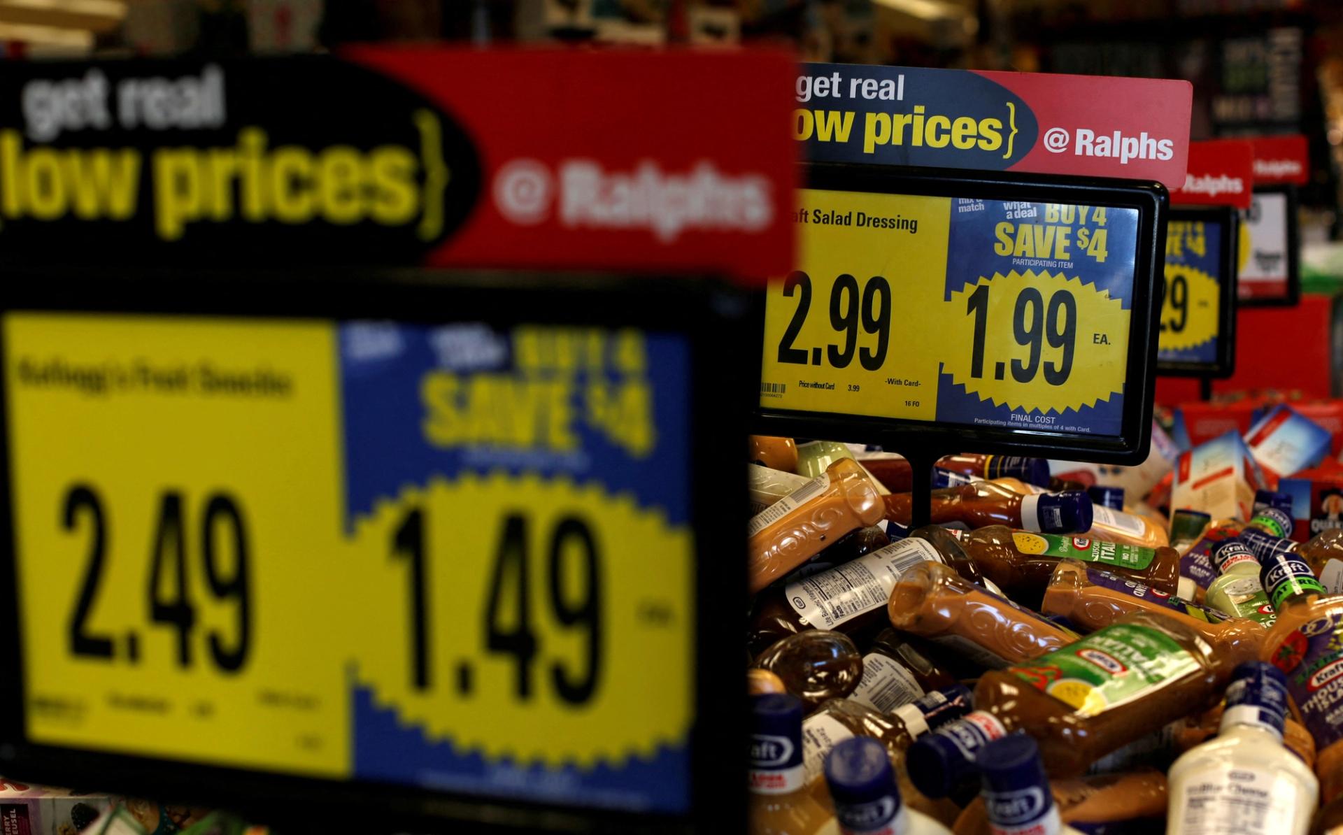 Price tags are pictured at a Ralphs grocery store.