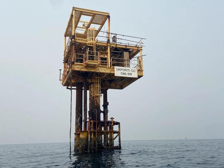 A wellhead at Shebah Exploration & Production Company offshore facility in Warri, Nigeria.