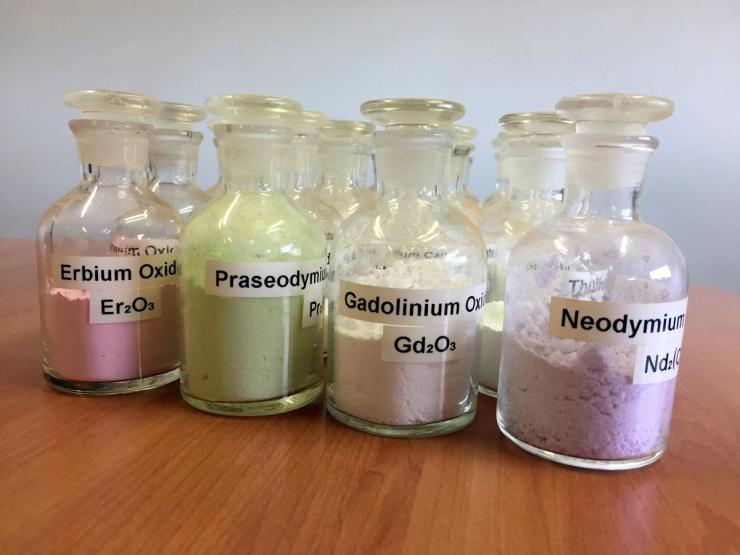 Jars containing rare earth minerals.