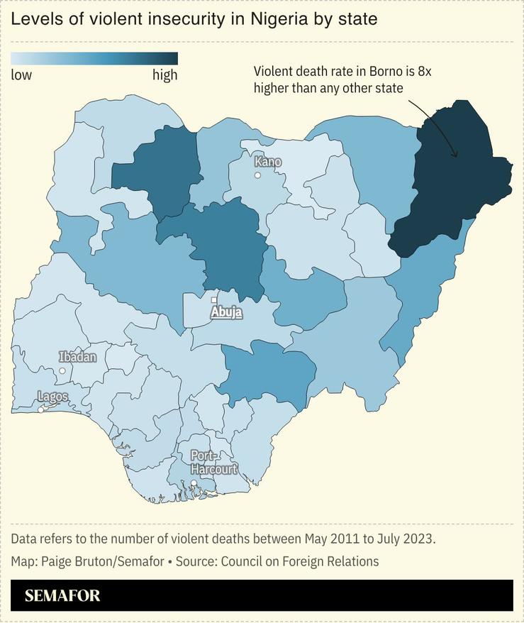 A chart showing the levels of violent insecurity by state.