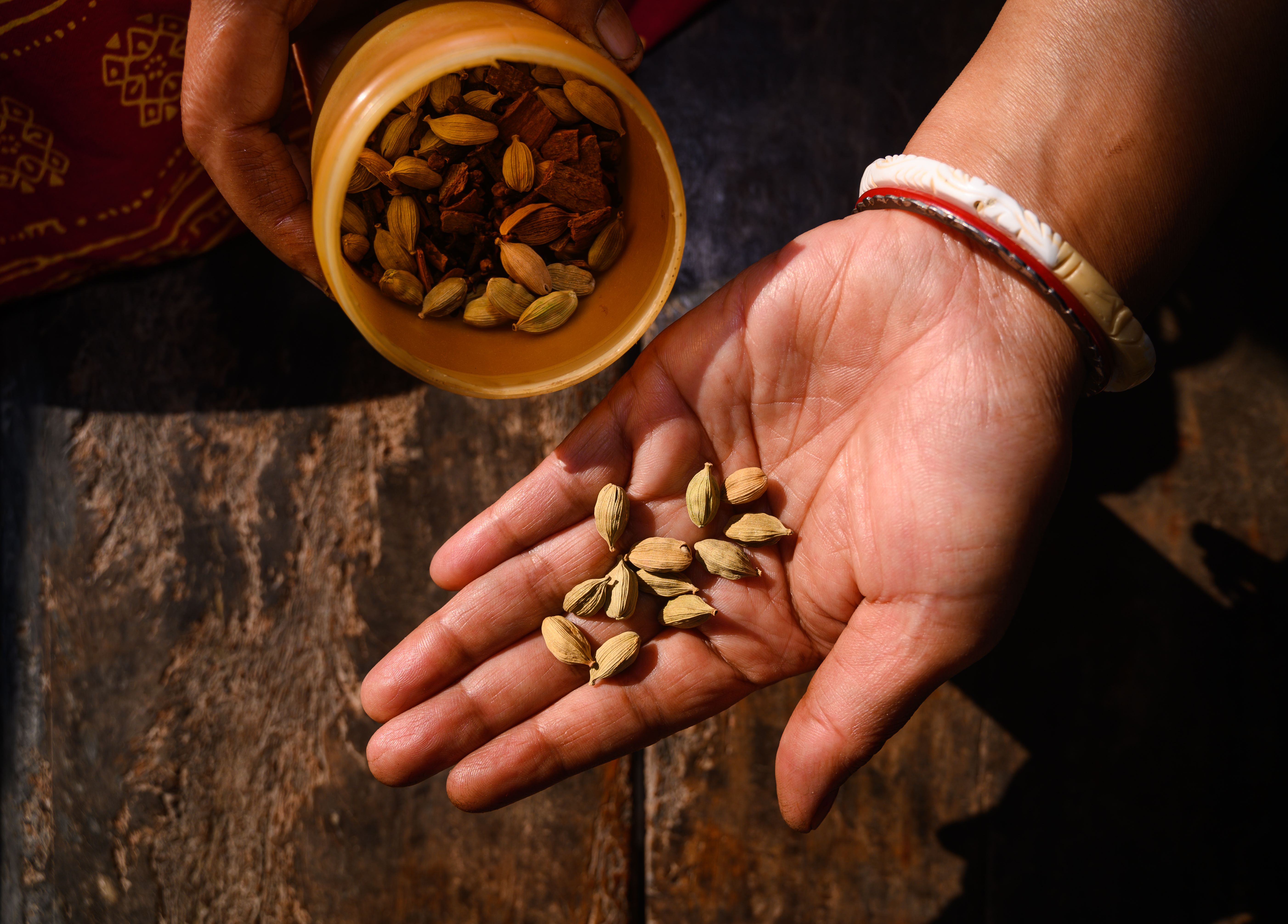 Dried cardamon seeds.