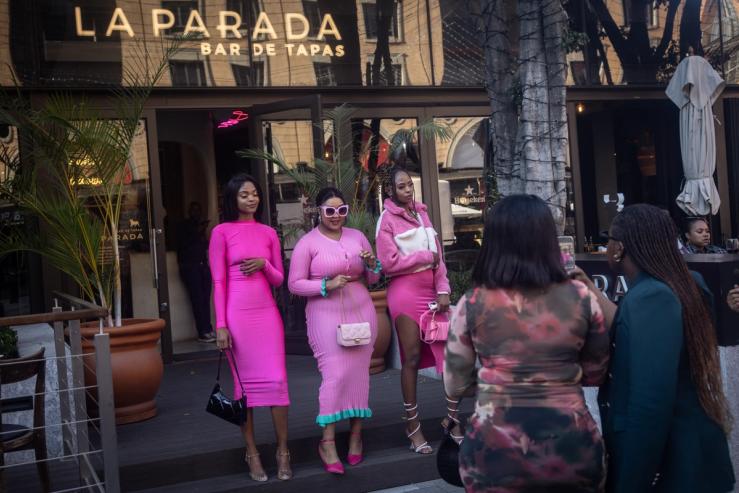 A group of women pose for a picture at a restaurant in an upscale mall in Sandton on Jun 1, 2024. in Johannesburg, South Africa.