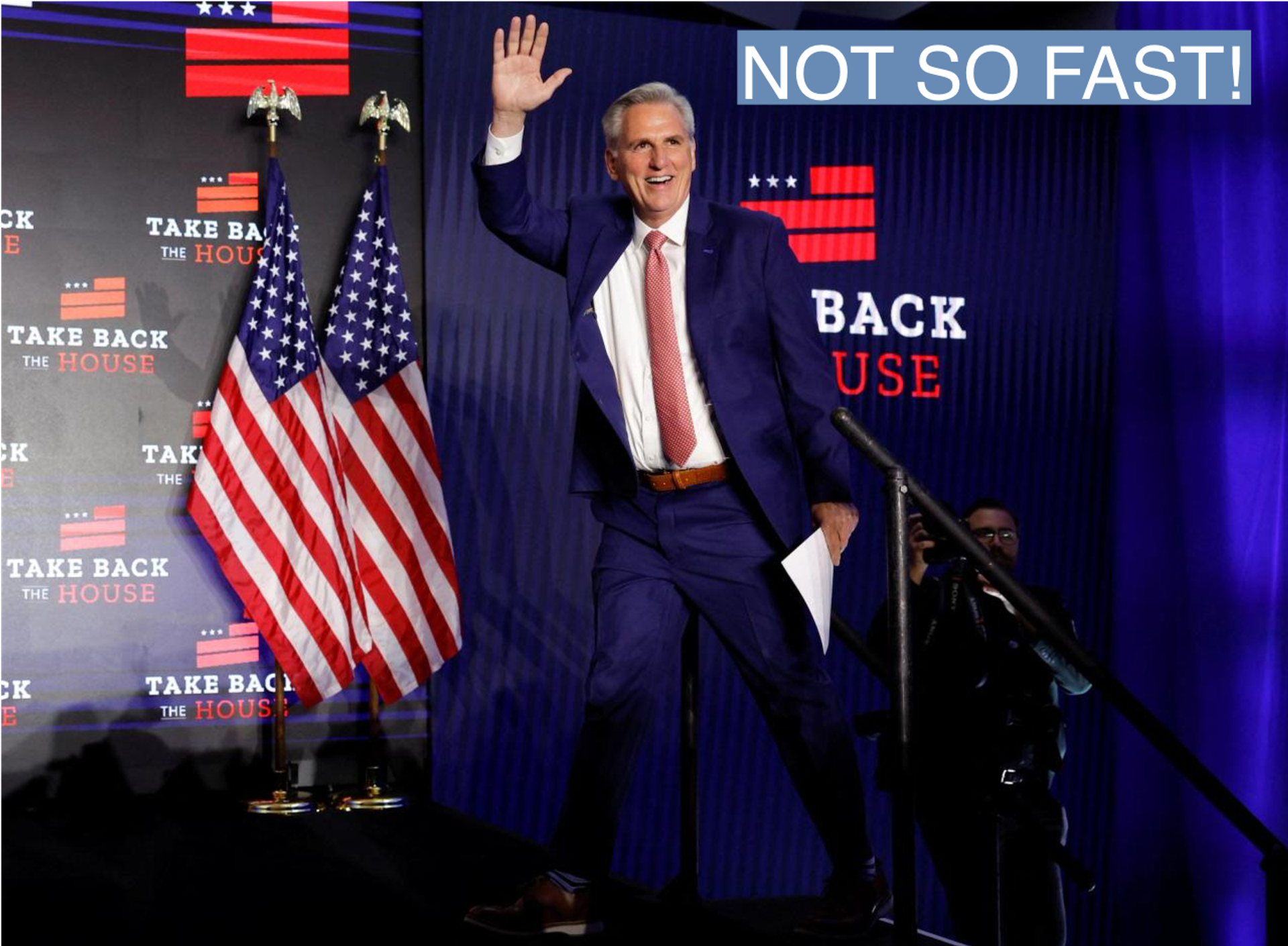 House Republican Leader Kevin McCarthy arrives to address supporters.