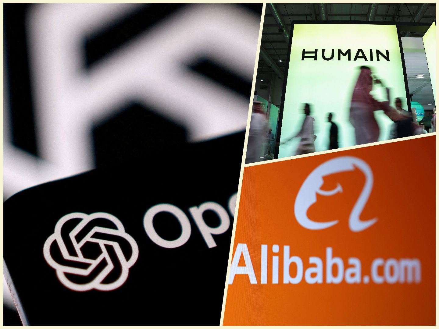 Logos of HUMAIN, OpenAI, and Alibaba