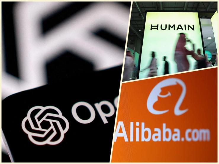 Logos of HUMAIN, OpenAI, and Alibaba