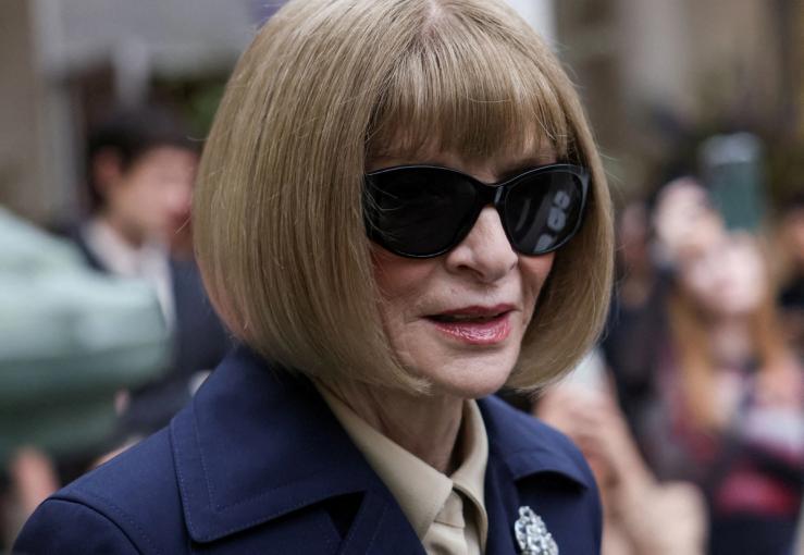 Anna Wintour attends opening remarks during a press preview of The Costume Institute’s exhibition “Superfine: Tailoring Black Style” at The Metropolitan Museum of Art.
